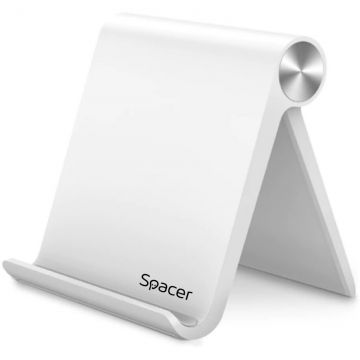 spacer SUPORT telefon SPACER, pliabil, fixare pe birou, universal cu unghi ajustabil, dimensiuni 90 x 70 x 12mm, Alb, SPDH-FLIP-01-WH