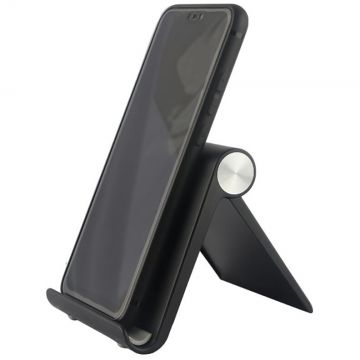 spacer Suport telefon SPACER, pliabil, fixare pe birou, universal cu unghi ajustabil, dimensiuni 90 x 70 x 12mm, negru