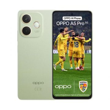 Telefon Mobil Oppo A5 Pro, Procesor Mediatek Dimensity 6300 Octa-Core, IPS LCD Capacitive touchscreen 6.67inch, 8GB RAM, 256GB Flash, Camera Duala 50+2MP, 5G, Wi-Fi, Dual SIM, Android (Verde) Telefon Mobil Oppo A5 Pro, Procesor Mediatek Dimensity 6300 Octa-Core, IPS LCD Capacitive touchscreen 6.67inch, 8GB RAM, 256GB Flash, Camera Duala 50+2MP, 5G, Wi-Fi, Dual SIM, Android (Verde)