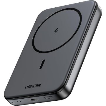Ugreen Baterie externa Ugreen Magnetic 10.000 mAh, Wireless, PD 20W, USB-C, Negru