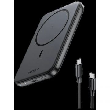 Ugreen Baterie externa Ugreen Magnetic 10.000 mAh, Wireless, PD 20W, USB-C, Negru