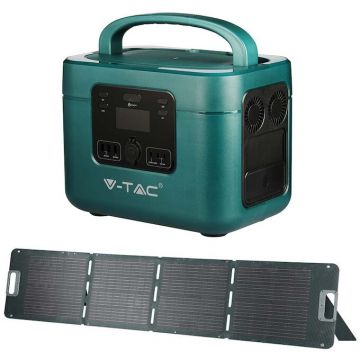 V-tac Kit statie de alimentare portabila solara V-TAC 11443, 1000W, 46.9Ah/22.4V, USB-A Quick Charge 18W, USB-C, PD 5V-20V 65W, incarcare Wireless + Panou fotovoltaic V-TAC 11566, 160W, pliabil, IP67