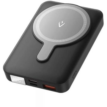 Vention Powerbank magnetic wireless Vention 22,5 W 10000 mAh (USB-C + Lightning + USB-C + USB-A + Wireless) cu indicator de incarcare, negru
