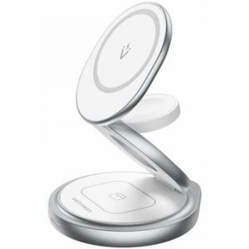 Vention Statie incarcare wireless 3in1  Vention, MagSafe, telefon 15W, ceas 2.5W, casti 3W, fast charge, pliabil, magnetic, 1 x USB-C incarcare, argintiu