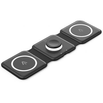 Vention Statie incarcare wireless 3in1 Vention, MagSafe, telefon 15W, ceas 2.5W, casti 5W, fast charge, pliabil, magnetic, lumina LED, 1 x USB-C incarcare, negru