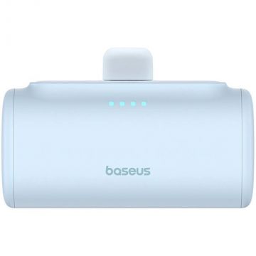 Acumulator extern OS Compact, 5000 mAh, USB, 20W, Cablu USB-C inclus, Conector Lightning integrat, Albastru