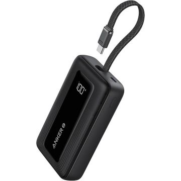 Anker Baterie externa Anker Zolo, 20.000 mAh, 30W, cablu USB-C incorporat, 1 x USB-C, 1 x USB-A, afisaj LED, 350g, negru