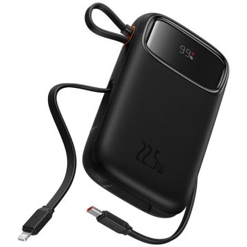 BASEUS Baterie externa Baseus Qpow2, Digital Display, 10000mAh, 30W, 2 x USB Type-C output/input, 1 x USB, include cablu USB Type-C la USB Type-C 30cm, negru