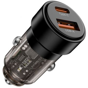 Incarcator CC03, USB/USB-C, PD 75W, Negru