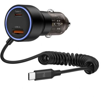 Incarcator CC05, USB/USB-C, PD 60W, Cablu USB-C integrat, Negru