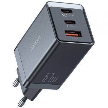 Incarcator CH-1541 GaN, 2x USB-C, 1x USB, 67W, Negru