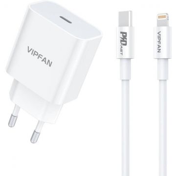 Incarcator E04, USB-C, 20W, cablu Lightning, Alb