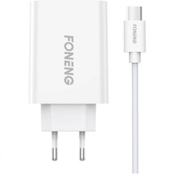 Incarcator EU43, 1x cablu USB la USB Micro, 2.1A, Alb