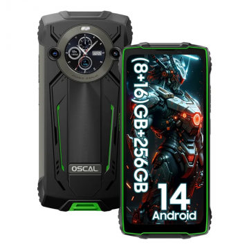 Telefon mobil OSCAL PILOT 2 Verde, Dual 4G VoLTE, 6.5   2.4K FHD+, 24GB RAM (8GB + 16GB extensibili), 256GB ROM, Android 14, MediaTek Helio G99, 8880mAh, IP68 IP69K, Dual SIM