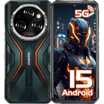 Telefon Mobil Oukitel WP55, Portocaliu, 5G, 6.6   FHD+ 120Hz, 36GB RAM (12GB+24GB Extensibil), 256GB ROM, Android 15, Dimensity 7025, 108MP+32MP, NFC, Face ID, 11000mAh, 33W, Dual SIM