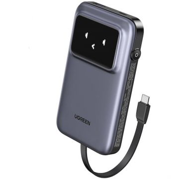 Ugreen Baterie externa Ugreen PB511, 10000mAh, 30W, USB Type-C input-output, USB, Cablu USB Type-C inclus, Display, Gri