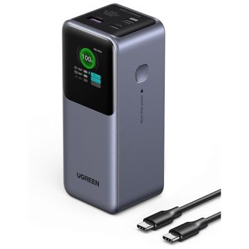 Ugreen Baterie externa UGREEN PB721, 20.000 mAh 130W, PD 3.0 + QC 3.0 130W, 1 x USB; 2 x USB Type-C, Baterie externa UGREEN PB721 20.000 mAh 130W Digital Display, Gri