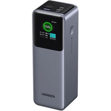 Ugreen Baterie externa Ugreen PB722, 25.000 mAh , 200WPD 3.0 + QC 3.0 200W, 1 x USB; 2 x USB Type-C,  Digital Display, Gri