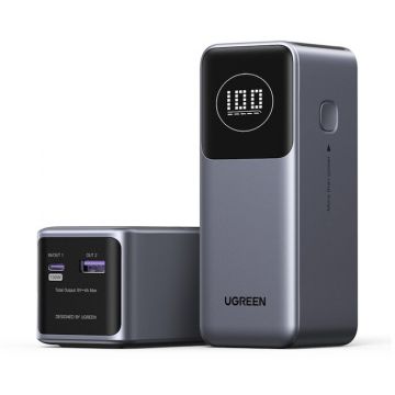 Ugreen Baterie externa Ugreen PB724, 12000mAh, 100W, USB Type-C input/output, USB, display, gri