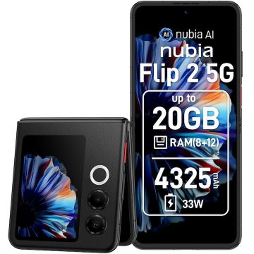ZTE Telefon Mobil ZTE nubia Flip 2, Procesor Mediatek Dimensity 7300X Octa-Core, Foldable OLED Capacitive touchscreen 6.9, 8GB RAM, 256GB Flash, Camera Duala 50 + 2 MP, 5G, Wi-Fi, Dual Sim, Android, Negru