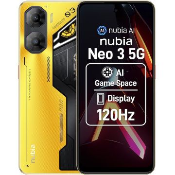 ZTE Telefon Mobil ZTE nubia Neo 3, Procesor Unisoc T8300 Octa-Core, IPS LCD Capacitive touchscreen 6.8, 8GB RAM, 256GB Flash, Camera Duala 50 + 2 MP, 5G, Wi-Fi, Dual Sim, Android, Galben