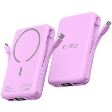 Acumulator extern LifeMag PB31 10000 mAh, Compatibila MagSafe, 15W, Cablu USB-C 50cm, Mov