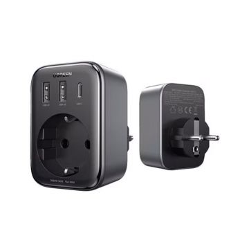 Adaptor UGREEN 30W Outlet Extender EU (2A1C) CD314, 2 x USB-A, 1 x USB-C, Negru