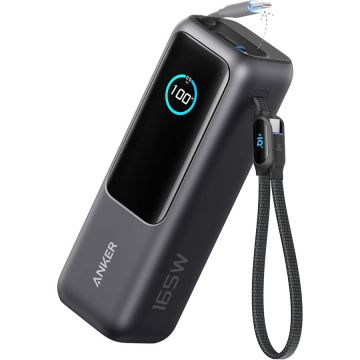 Anker Acumulator extern Anker 25.000 mAh, 165W, 100W USB-C, cablu USB-C retractabil Negru
