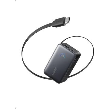 Anker Acumulator extern Anker Nano 10.000 mAh, 45W, cu cablu USB-C InstaCord retractabil, Negru