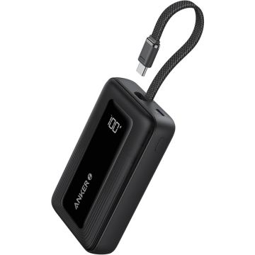 Anker Acumulator extern Anker Zolo 10.000 mAh, 30W, 1x USB-C, 1x USB-A, cablu USB-C incorporat, Negru