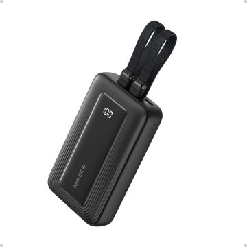 Anker Acumulator extern Anker Zolo, 10.000 mAh, 35W, cu 2 cabluri incorporate USB-C, Negru
