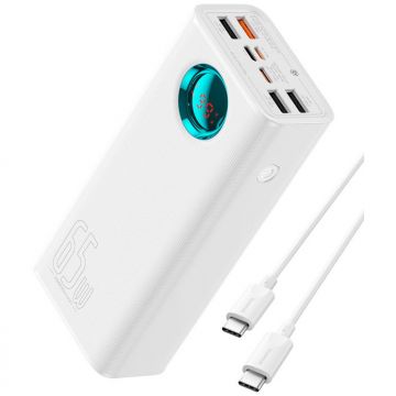 BASEUS Acumulator extern Baseus Amblight Digital Display, 26.800 mAh, Incarcare rapida, 65W, cablu USB-C la USB-C inclus, Alb