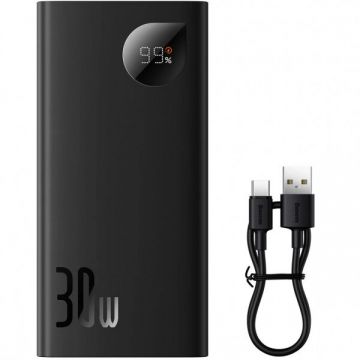 BASEUS Baterie Externa Baseus Adaman2, 10000mAh, 30W, QC + PD, 1 x USB-C - 2 x USB-A, Neagra PPAD040101