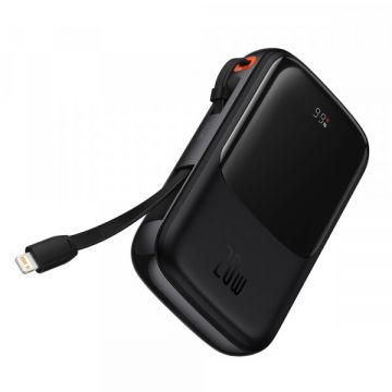 BASEUS Baterie Externa Baseus Qpow Pro, 10000mAh, 20W, QC + PD, 1 x Lightning - 1 x USB-A - 1 x USB-C, Neagra PPQD020001