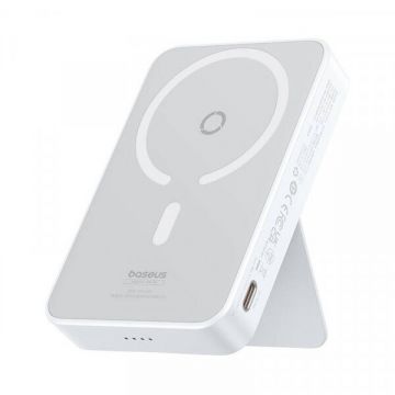 BASEUS Baterie Externa Wireless Baseus MagPro PPCXZ05, 5000mAh, 20W, PD + FQI, 1 x QI - 1 x USB-C, Alba P10064101223-00