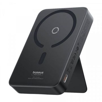 BASEUS Baterie Externa Wireless Baseus MagPro PPCXZ05, 5000mAh, 20W, PD + FQI, 1 x QI - 1 x USB-C, Neagra P10064101123-00