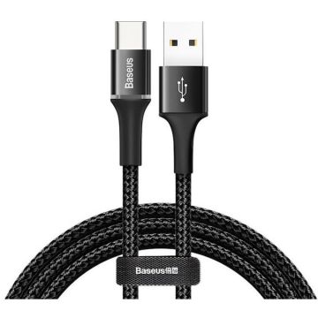 BASEUS CABLU alimentare si date Baseus Halo, Fast Charging Data Cable pt. smartphone, USB la USB Type-C, 3A, brodat, LED, 1m, Negru CATGH-B01