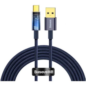 BASEUS Cablu Baseus Explorer, USB la USB-C, 100W, Fast Charging, 2m, Albastru