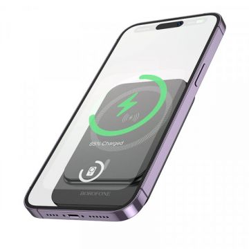 Borofone Baterie Externa Wireless Borofone BJ63 Nimble, 5000mAh, 20W, PD + FQI, 1 x QI - 1 x USB-C, Neagra