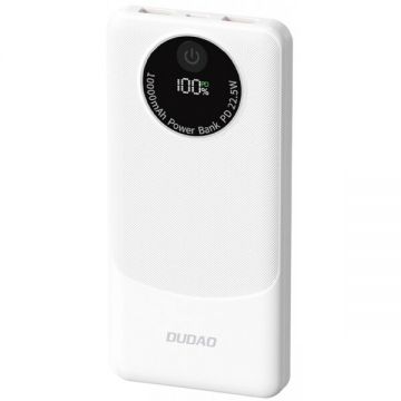 Dudao Baterie Externa Dudao K12, 10000mAh, 22.5W, QC + PD, 1 x USB-C - 2 x USB-A, Alba