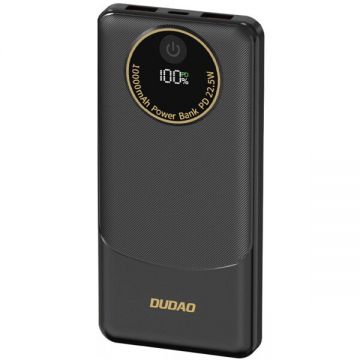 Dudao Baterie Externa Dudao K12, 10000mAh, 22.5W, QC + PD, 1 x USB-C - 2 x USB-A, Neagra