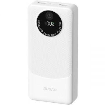Dudao Baterie Externa Dudao K12Pro, 20000mAh, 22.5W, QC + PD, 1 x USB-C - 2 x USB-A, Alba