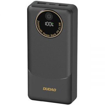 Dudao Baterie Externa Dudao K12Pro, 20000mAh, 22.5W, QC + PD, 1 x USB-C - 2 x USB-A, Neagra