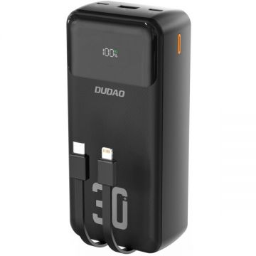 Dudao Baterie Externa Dudao K15MAX, 30000mAh, 22.5W, QC + PD, 1 x Lightning - 1 x USB-A - 2 x USB-C, Neagra