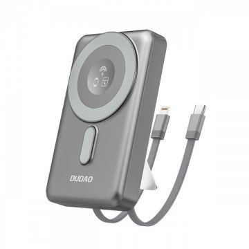 Dudao Baterie Externa Wireless Dudao K29, 10000mAh, 20W, PD + FQI, 1 x Lightning - 1 x QI - 1 x USB-C, Gri
