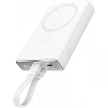 JOYROOM Baterie Externa Wireless Joyroom JR-PBM01, 10000mAh, 20W, QC + PD + FQI, 1 x Lightning - 1 x QI - 1 x USB-C, Alba