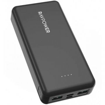 RAVPOWER Baterie Externa RavPower RP-PB1216, 20000mAh, 15W, 1 x USB-C - 2 x USB-A, Neagra