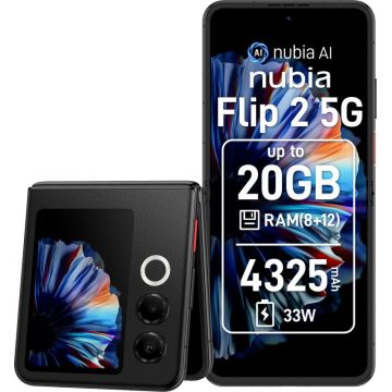 Smartphone ZTE nubia Flip 2, 256GB, 20GB RAM (8GB + 12GB extensibili), Dual SIM, Tri-Camera, 5G, Night Black Smartphone ZTE nubia Flip 2, 256GB, 20GB RAM (8GB + 12GB extensibili), Dual SIM, Tri-Camera, 5G, Night Black