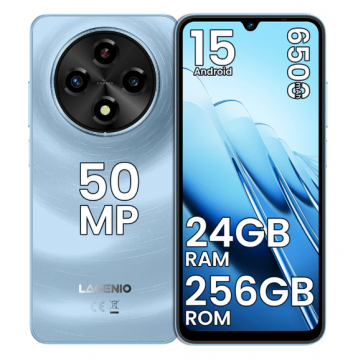 Telefon Mobil LAGENIO A12 Pro, Albastru, 4G, 6.9   HD 120Hz, 24GB RAM (8GB + 16GB Extensibili), 256GB ROM, 50MP, Android 15, Unisoc T7250, OTG, Jack, FaceID, Gemini AI, 6500mAh, Dual SIM