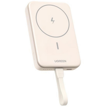 Ugreen Baterie externa Ugreen Magnetic 10000 mAh, Wireless, PD 20W, Qi 7.5W, USB-C, compatibila MagSafe, Bej